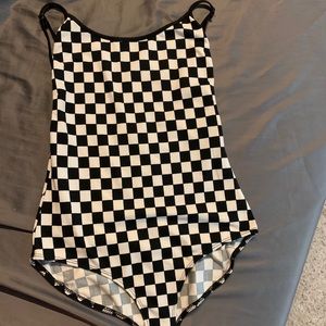 checkered print body suit